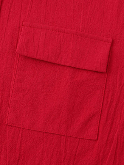 Men's Square Neck Casual Cotton Linen Shirt Linen Solid Color Half Sleeve Top Shello Creative Boutique