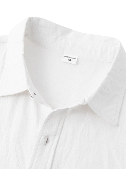 Men's Square Neck Casual Cotton Linen Shirt Linen Solid Color Half Sleeve Top Shello Creative Boutique