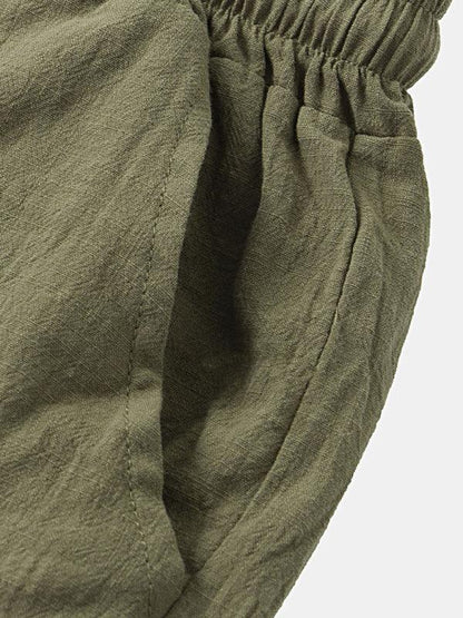 Men's Solid Colour Short-Sleeved T-Shirt Shorts Cotton Linen Casual Suit - Shello's Creative Boutique