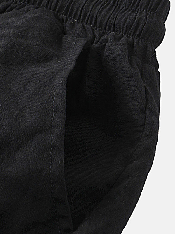 Men's solid color short-sleeved T-shirt shorts cotton linen casual suit Shello's Creative Boutique