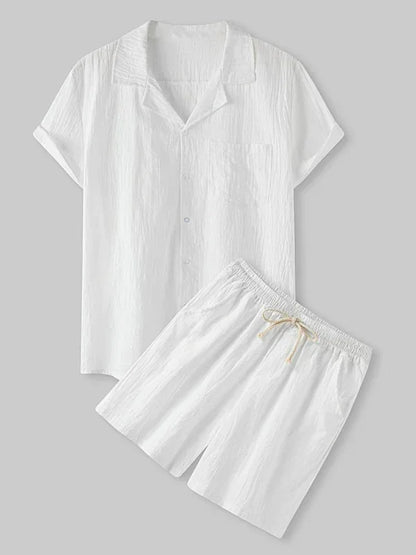 Men's Solid Colour Short-Sleeved T-Shirt Shorts Cotton Linen Casual Suit - Shello's Creative Boutique