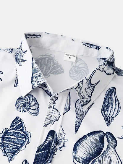Men's Beach Seashell Print Button-Up Shirt - Shello's Creative Boutique