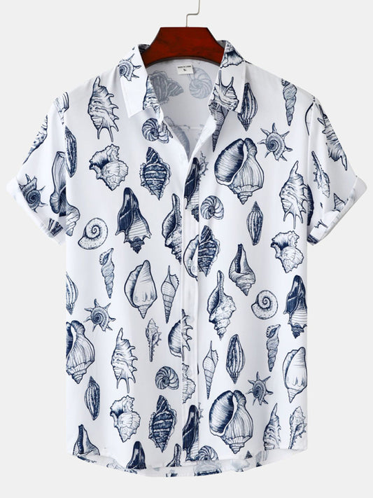 Men's Beach Seashell Print Button-Up Shirt Shello's Creative Boutique