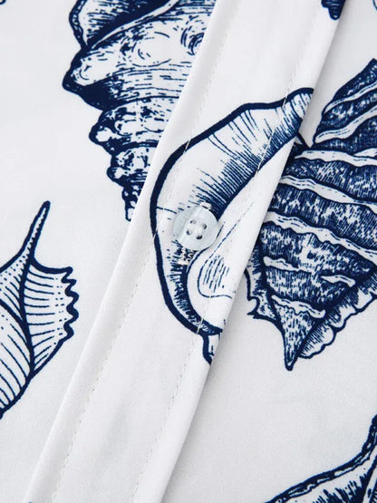 Men's Beach Seashell Print Button-Up Shirt - Shello's Creative Boutique