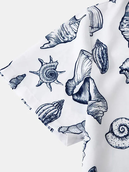 Men's Beach Seashell Print Button-Up Shirt - Shello's Creative Boutique