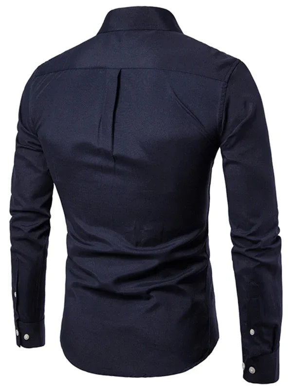 Men's Casual Slim Cotton Oxford Solid Color Large Size Bottom Shirt Long Sleeves - Shello's Creative Boutique