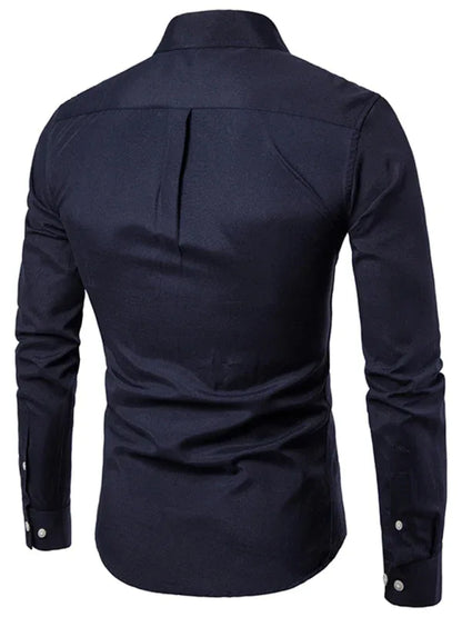 Men's Casual Slim Cotton Oxford Solid Color Large Size Bottom Shirt Long Sleeves - Shello's Creative Boutique