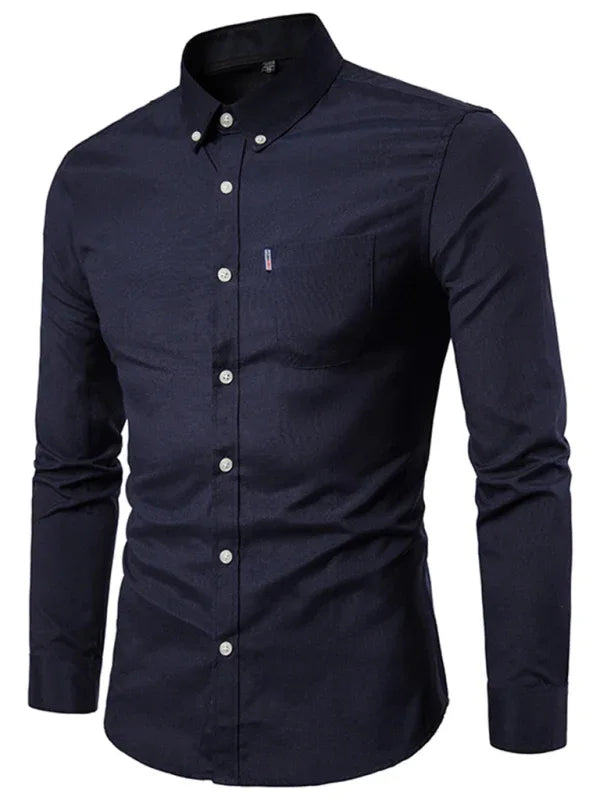 Men's Casual Slim Cotton Oxford Solid Color Large Size Bottom Shirt Long Sleeves - Shello's Creative Boutique