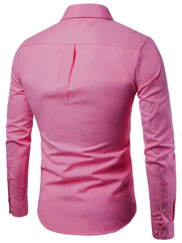 Men's Casual Slim Cotton Oxford Solid Color Large Size Bottom Shirt Long Sleeves - Shello's Creative Boutique