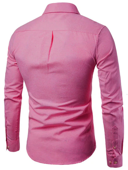 Men's Casual Slim Cotton Oxford Solid Color Large Size Bottom Shirt Long Sleeves - Shello's Creative Boutique