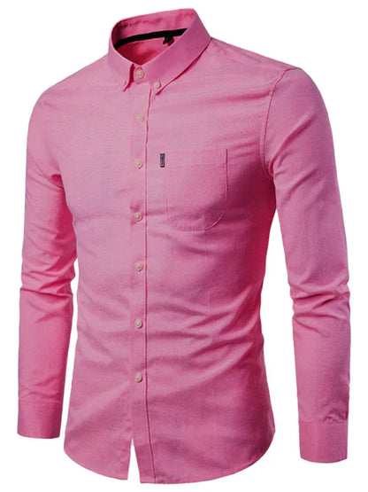 Men's Casual Slim Cotton Oxford Solid Color Large Size Bottom Shirt Long Sleeves - Shello's Creative Boutique
