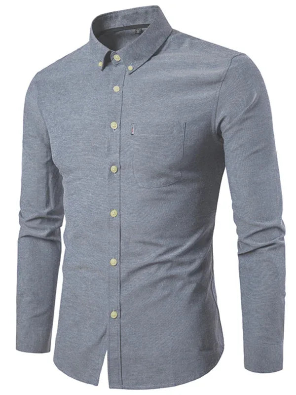 Men's Casual Slim Cotton Oxford Solid Color Large Size Bottom Shirt Long Sleeves - Shello's Creative Boutique