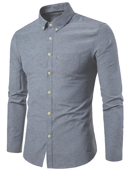 Men's Casual Slim Cotton Oxford Solid Color Large Size Bottom Shirt Long Sleeves - Shello's Creative Boutique