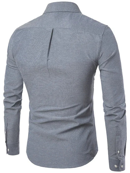 Men's Casual Slim Cotton Oxford Solid Color Large Size Bottom Shirt Long Sleeves - Shello's Creative Boutique