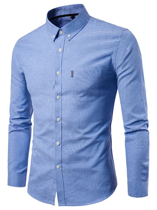 Men's Casual Slim Cotton Oxford Solid Color Large Size Bottom Shirt Long Sleeves - Shello's Creative Boutique