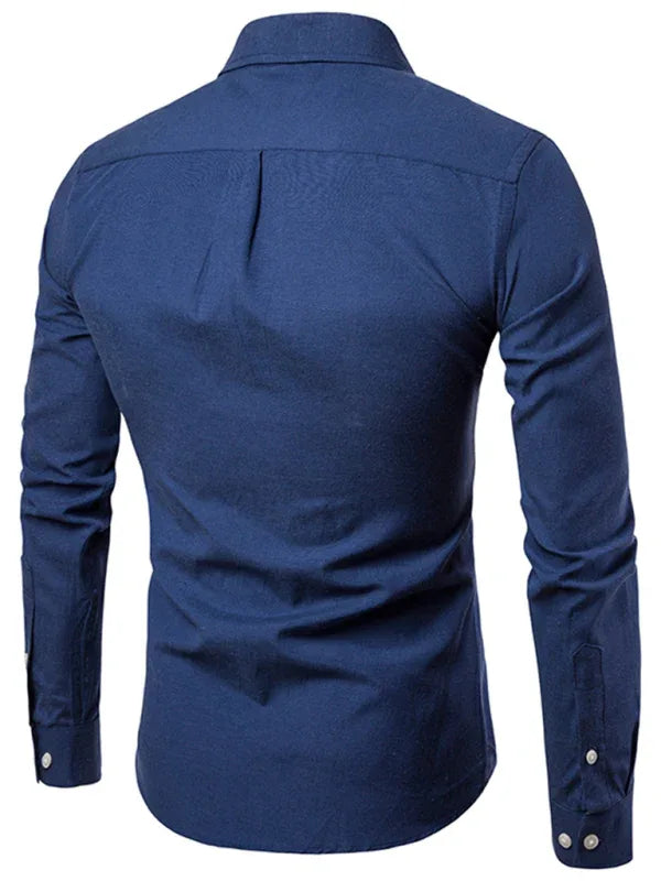 Men's Casual Slim Cotton Oxford Solid Color Large Size Bottom Shirt Long Sleeves - Shello's Creative Boutique
