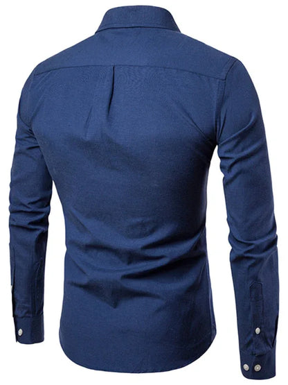 Men's Casual Slim Cotton Oxford Solid Color Large Size Bottom Shirt Long Sleeves - Shello's Creative Boutique