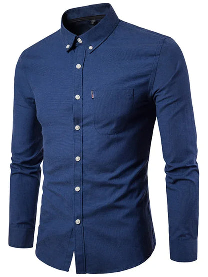 Men's Casual Slim Cotton Oxford Solid Color Large Size Bottom Shirt Long Sleeves - Shello's Creative Boutique