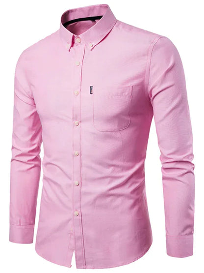 Men's Casual Slim Cotton Oxford Solid Color Large Size Bottom Shirt Long Sleeves - Shello's Creative Boutique