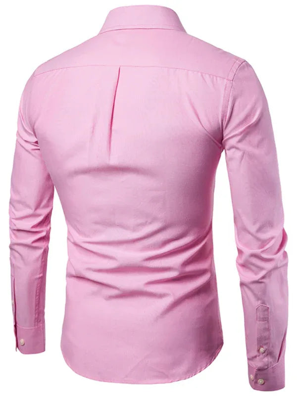 Men's Casual Slim Cotton Oxford Solid Color Large Size Bottom Shirt Long Sleeves - Shello's Creative Boutique