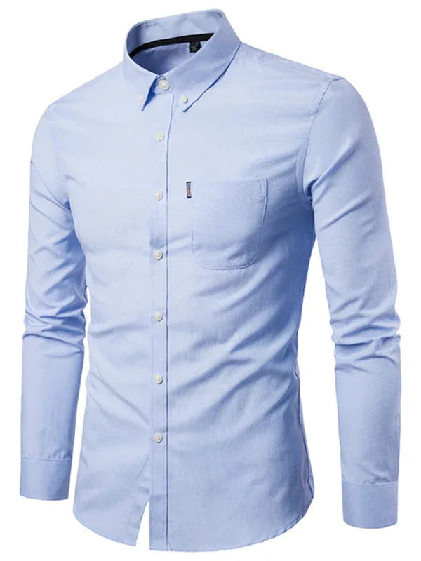 Men's Casual Slim Cotton Oxford Solid Color Large Size Bottom Shirt Long Sleeves - Shello's Creative Boutique