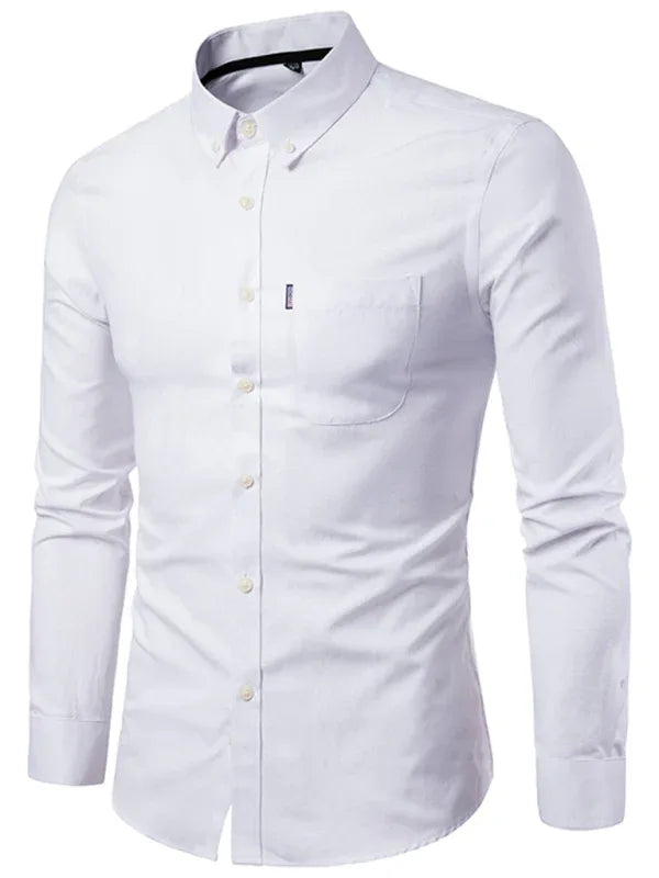 Men's Casual Slim Cotton Oxford Solid Color Large Size Bottom Shirt Long Sleeves - Shello's Creative Boutique