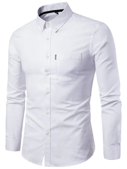 Men's Casual Slim Cotton Oxford Solid Color Large Size Bottom Shirt Long Sleeves - Shello's Creative Boutique