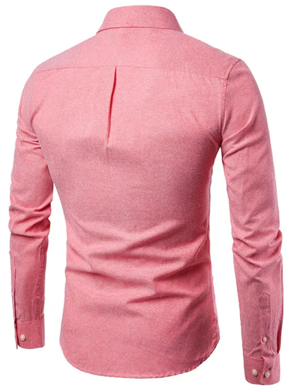 Men's Casual Slim Cotton Oxford Solid Color Large Size Bottom Shirt Long Sleeves - Shello's Creative Boutique