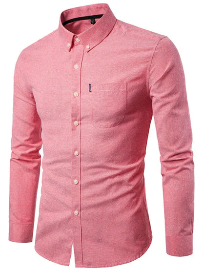 Men's Casual Slim Cotton Oxford Solid Color Large Size Bottom Shirt Long Sleeves - Shello's Creative Boutique