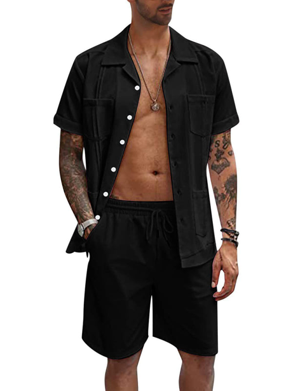 Simple Sports Short Sleeve Shorts Linen Loose Casual Men's Shirt Set Shello's Creative Boutique