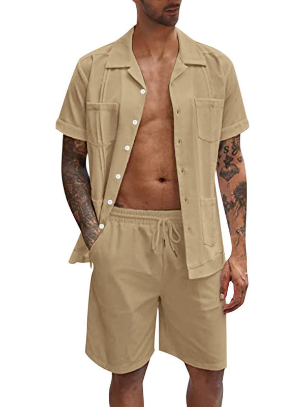 Simple Sports Short Sleeve Shorts Linen Loose Casual Men's Shirt Set Shello's Creative Boutique