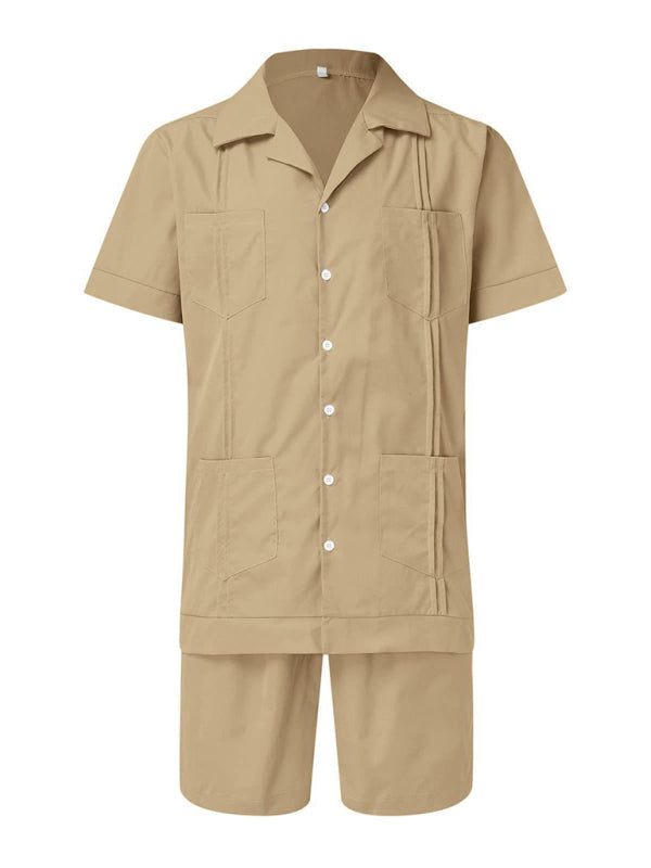 Simple Sports Short Sleeve Shorts Linen Loose Casual Men's Shirt Set Shello's Creative Boutique