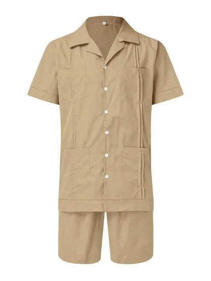 Simple Sports Short Sleeve Shorts Linen Loose Casual Men's Shirt Set - Shello's Creative Boutique
