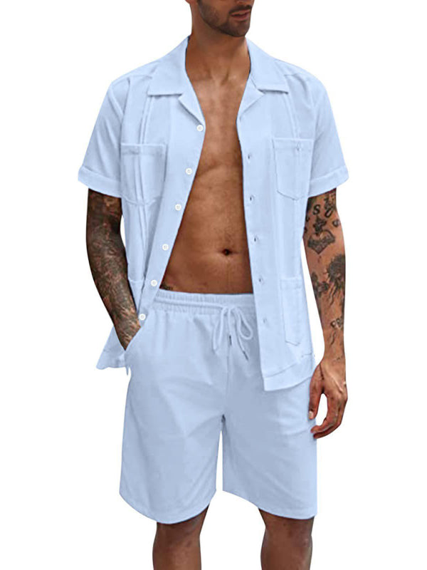 Simple Sports Short Sleeve Shorts Linen Loose Casual Men's Shirt Set Shello's Creative Boutique