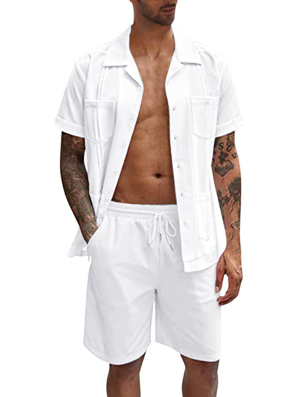 Simple Sports Short Sleeve Shorts Linen Loose Casual Men's Shirt Set Shello's Creative Boutique