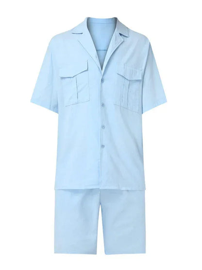Men's Short-Sleeved Shirt Set Casual Cotton Linen Cardigan Shirt + Shorts – Effortlessly Stylish for Warm Seasons! - Shello's Creative Boutique