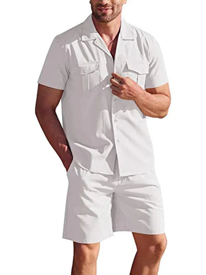 Men's Short-Sleeved Shirt Set Casual Cotton Linen Cardigan Shirt + Shorts – Effortlessly Stylish for Warm Seasons! - Shello's Creative Boutique