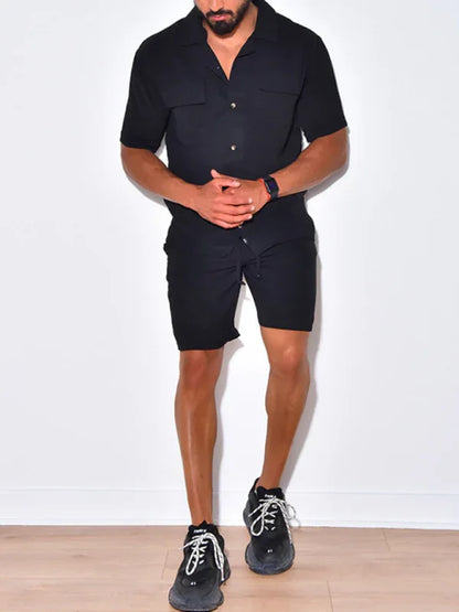 Casual suit men's wide short-sleeved men's pants top shirt two-piece set - Shello's Creative Boutique