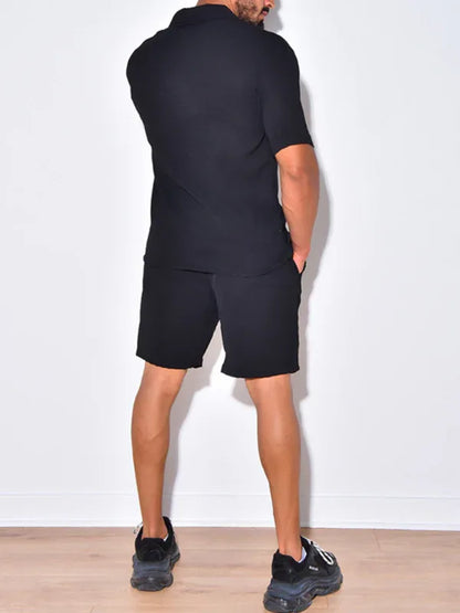 Casual suit men's wide short-sleeved men's pants top shirt two-piece set - Shello's Creative Boutique