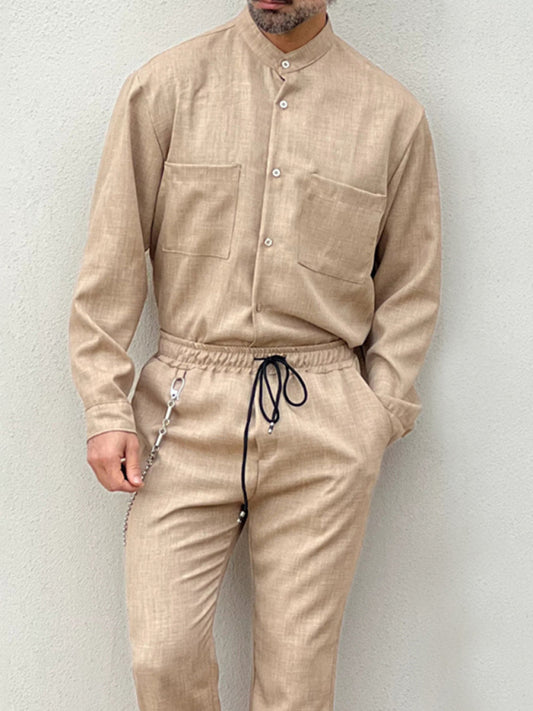 Casual Cotton Linen Suit Loose Trousers Top Shirt Two-piece Set Shello's Creative Boutique