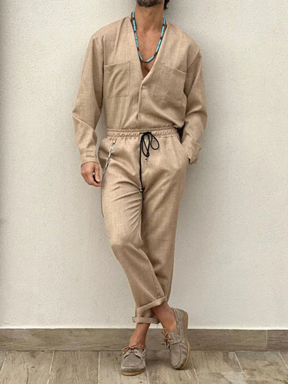 Relaxed Elegance - Casual Cotton Linen Two-Piece Set - Shello's Creative Boutique