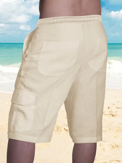 Linen Shorts Multi Pocket Tether Men's Beach Cargo Pants - Shello's Creative Boutique
