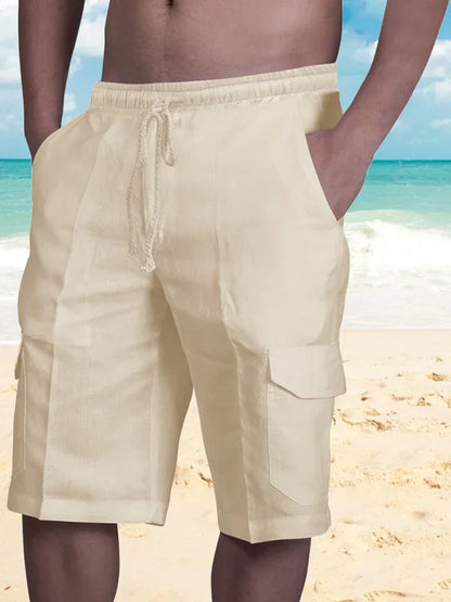 Linen Shorts Multi Pocket Tether Men's Beach Cargo Pants - Shello's Creative Boutique