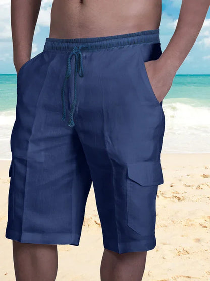 Linen Shorts Multi Pocket Tether Men's Beach Cargo Pants - Shello's Creative Boutique