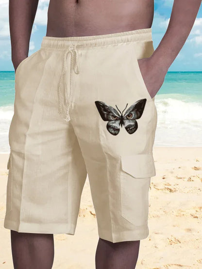 Linen Shorts Multi Pocket Tether Men's Beach Cargo Pants - Shello's Creative Boutique