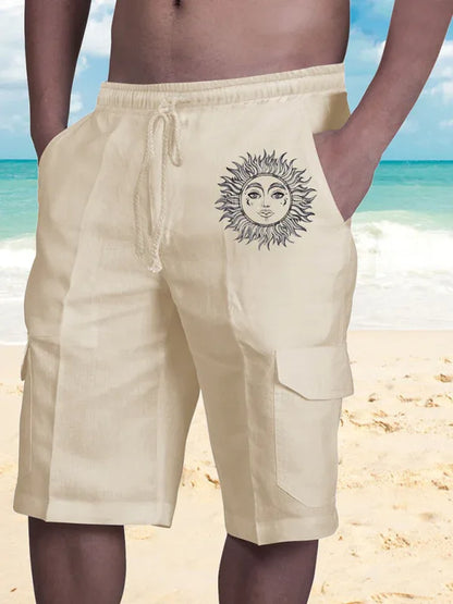 Linen Shorts Multi Pocket Tether Men's Beach Cargo Pants - Shello's Creative Boutique