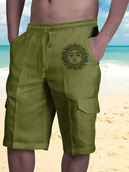 Linen Shorts Multi Pocket Tether Men's Beach Cargo Pants - Shello's Creative Boutique