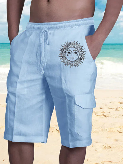 Linen Shorts Multi Pocket Tether Men's Beach Cargo Pants - Shello's Creative Boutique