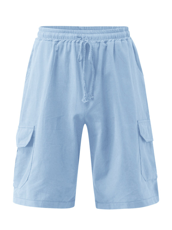 Linen Shorts Multi Pocket Tether Men's Beach Cargo Pants Shello Creative Boutique