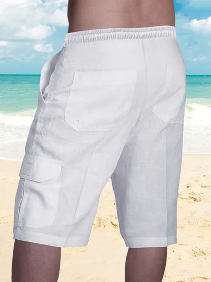 Linen Shorts Multi Pocket Tether Men's Beach Cargo Pants - Shello's Creative Boutique
